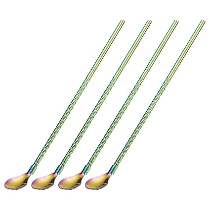 uxcell Stainless Steel Spoon Straws, 4Pcs 8.6