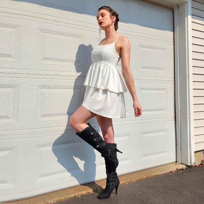 Knee High Boots for Women Classic Denim Stiletto Tall Pointed Toe Heeled Boot Sexy Slip on Tall Boots Party Shoes