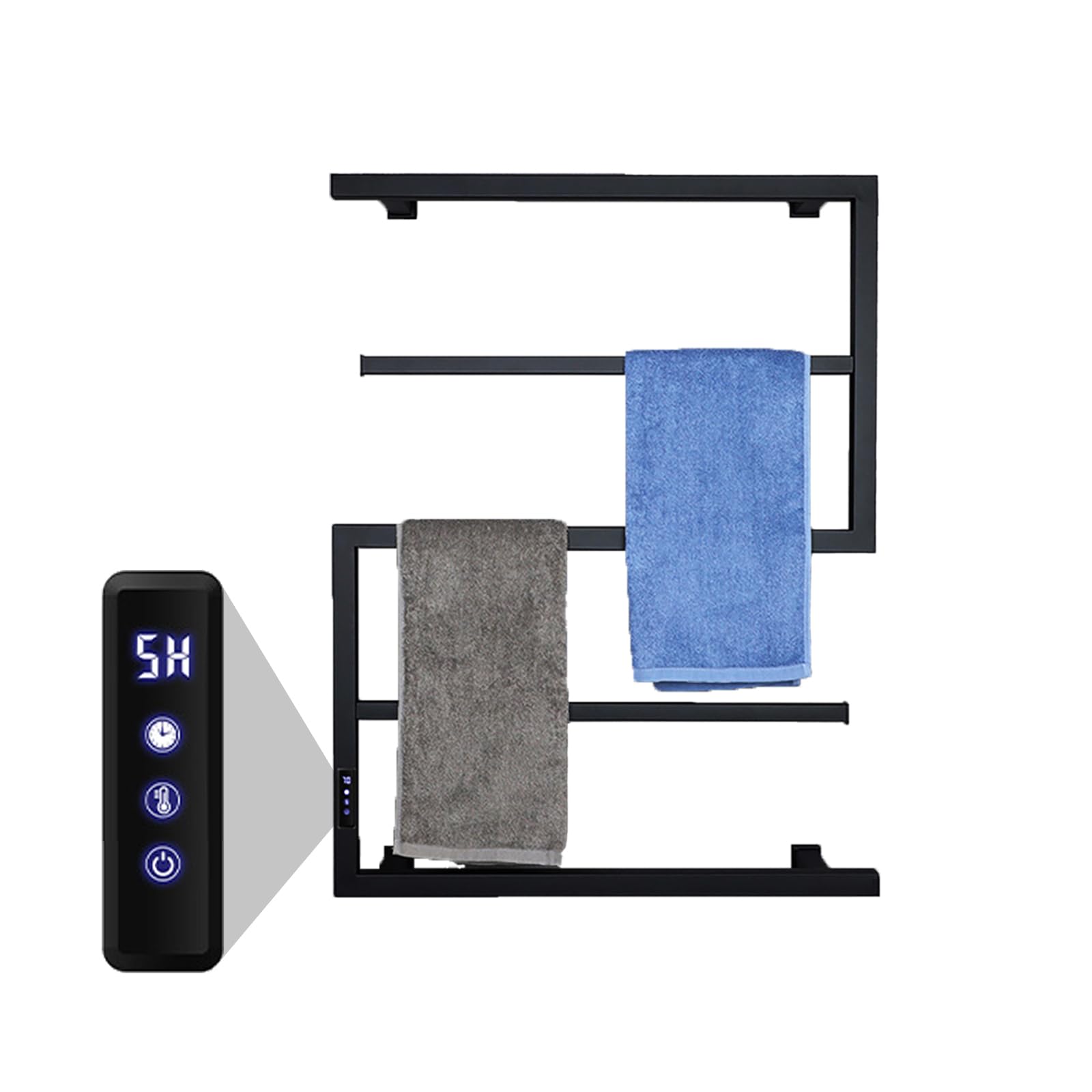 Towel Warmer Wall Mounted Heated Towel Rack, 5 Bars Luxury Towel Warmers for Bathroom with Timer & Temperature Multi-Level Adjustable, Hardwired and Plug-in Options (Hardwired, Matte Black)