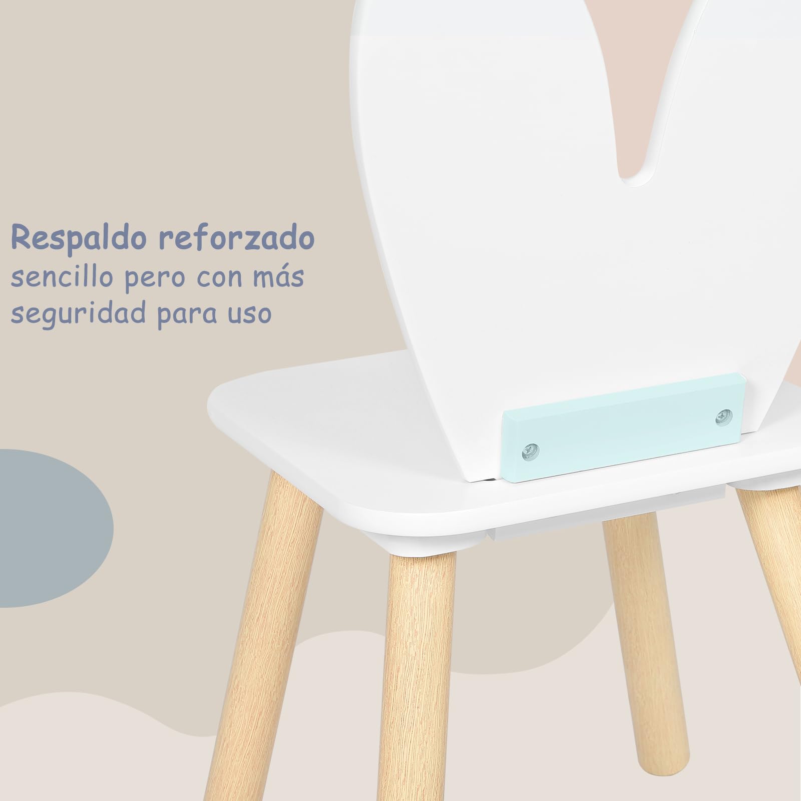WOLTU Mesa y Sillas Infantiles con Respaldo en Forma de Conejos, Mesa Infantil con Sillas para Jardin Infancia y Habitación de Niños, Patas de Madera Maciza, Blanco