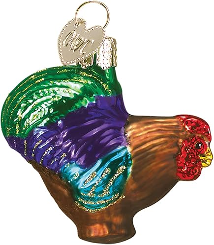 Old World Christmas Adorno de cristal soplado de gallo pequeño para árbol de Navidad