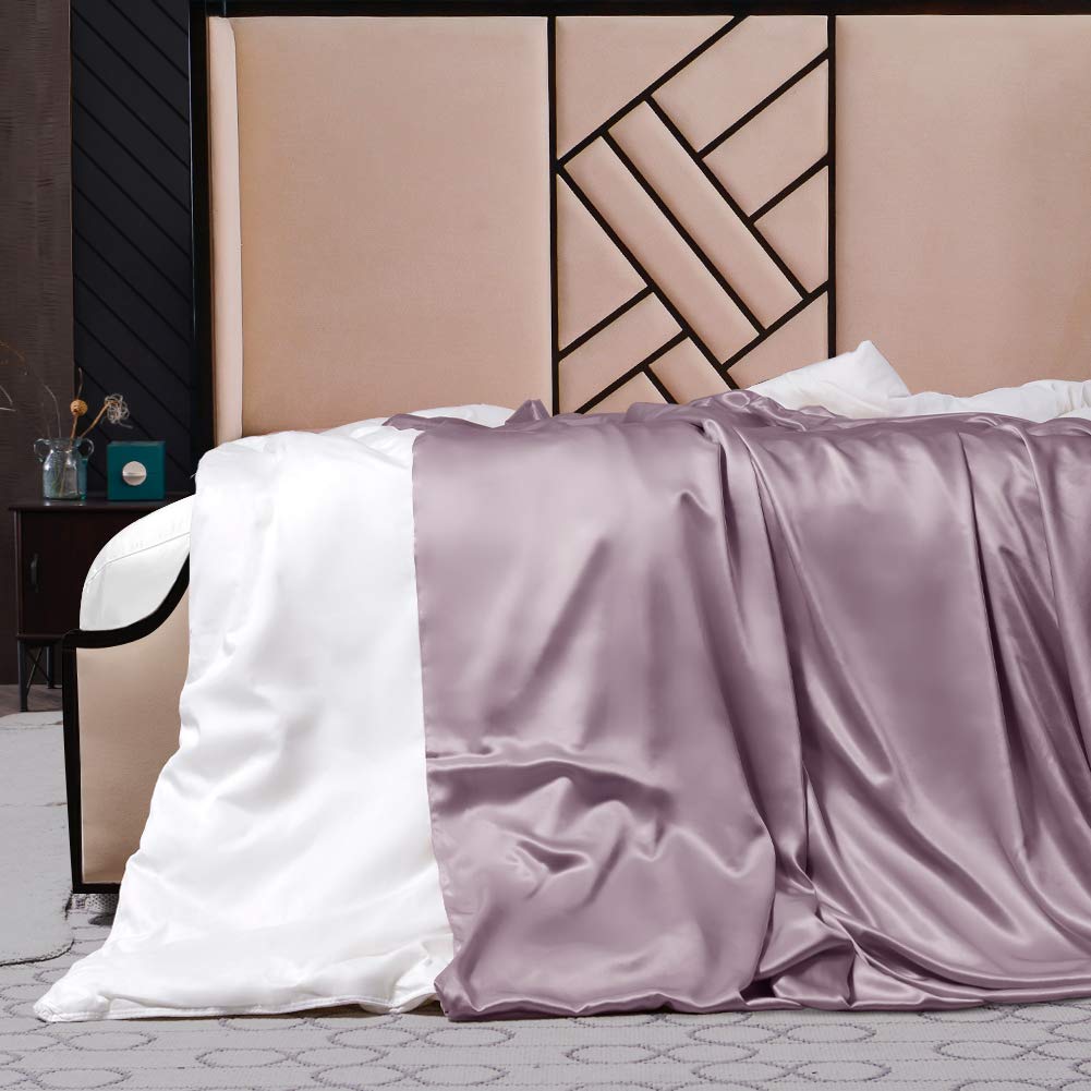 THXSILK Luxury Silk Covered Silk Comforter for Winter, 2in1 100% Silk Removable Duvet Cover Plus 100% Silk Comforter, King Size, Purple
