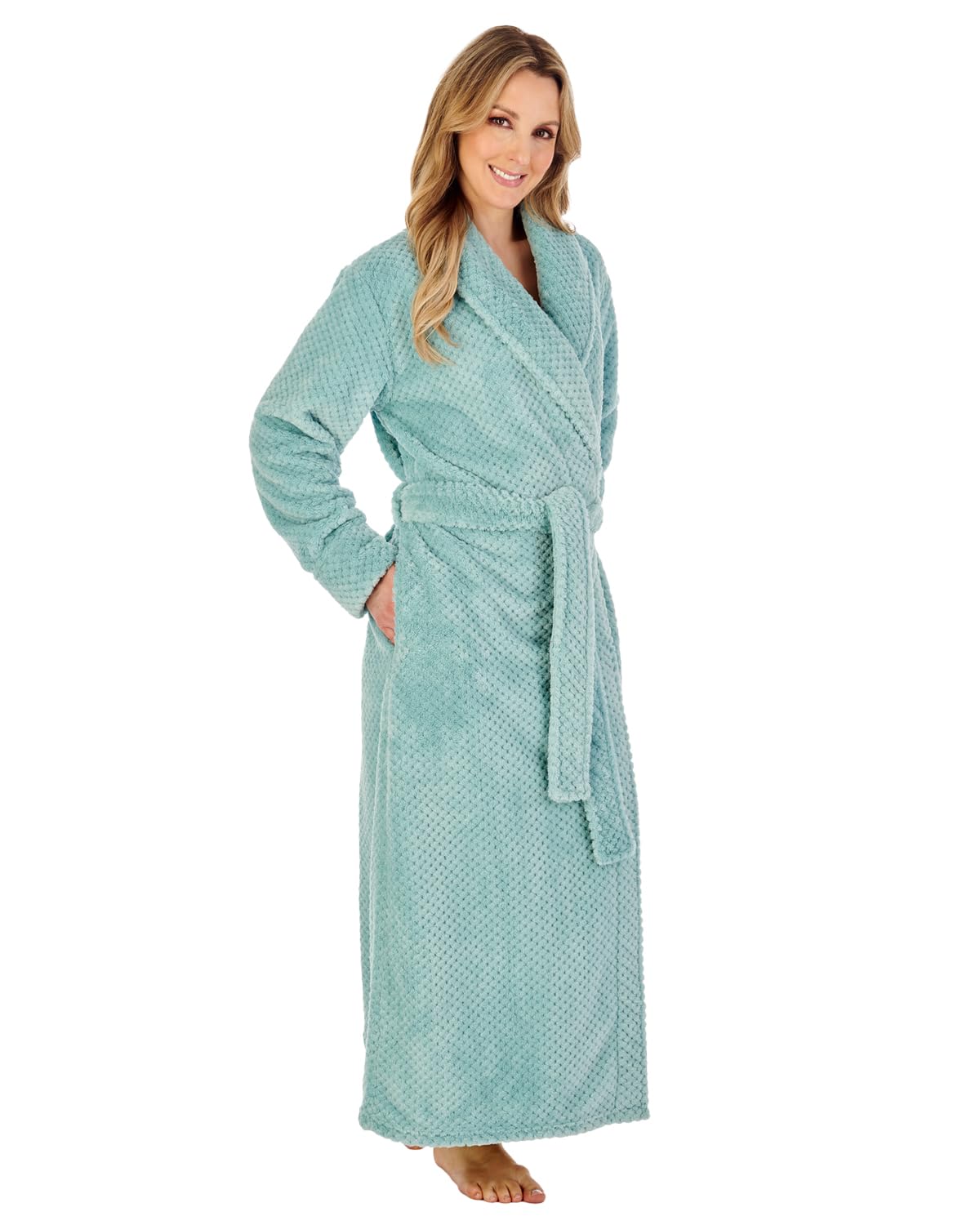 Slenderella Longer Length Luxury Waffle Fleece Shawl Collar Wrap Housecoat (20/22, green)