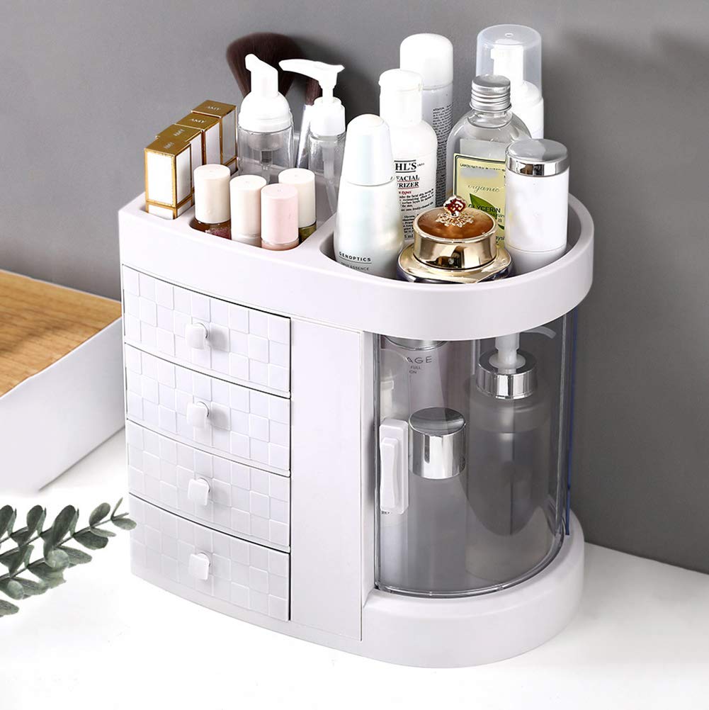 Caja Cosméticos Organizador, Organizador del Maquillaje, la Joyería Ajustable y el Soporte de Exhibición Cosmético Saludable, White