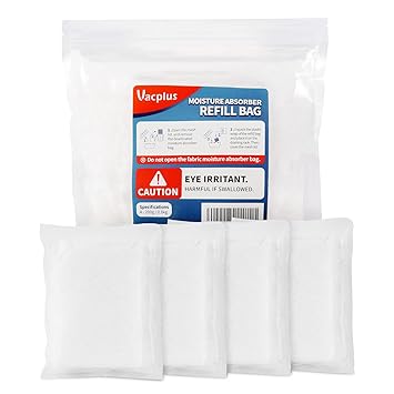 Vacplus Moisture Absorber Box Refill bags 4 Packs, Individually Wrapped� - ? Dehumidifiers for Closets� - ? &� - ? Efficient Refill� - ? Humidity Absorbers for Rooms� - ? with Easy Operation
