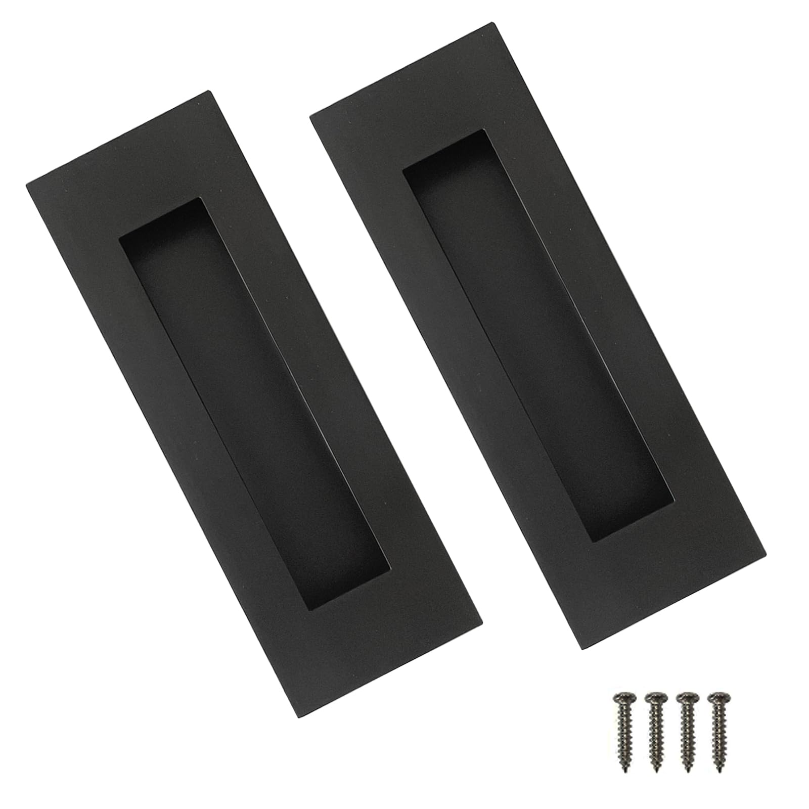 Recessed Finger Flush Pulls，Pocket Door Handles，for Sliding Barn Doors Handle, Bifold Doors Stainless Steel Rectangular Door Pulls Hardware (Black, 6 Inch - 2p)