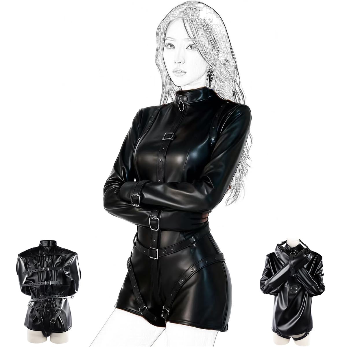 BDSM en cuir pour couples – Armbinder bondage et fétiche, veste de contention avec menottes, accessoire SM pour rollplay, jeux érotiques et fantasmes intenses