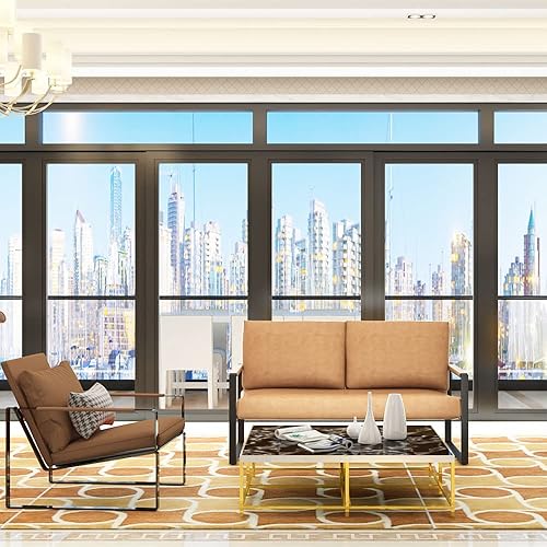 Miniatura 8 de AWQM Sofá de piel sintética, sofá biplaza de mediados de siglo, sofá de 2 asientos, sofá clásico tapizado con respaldo y cojín de asiento extraíble,