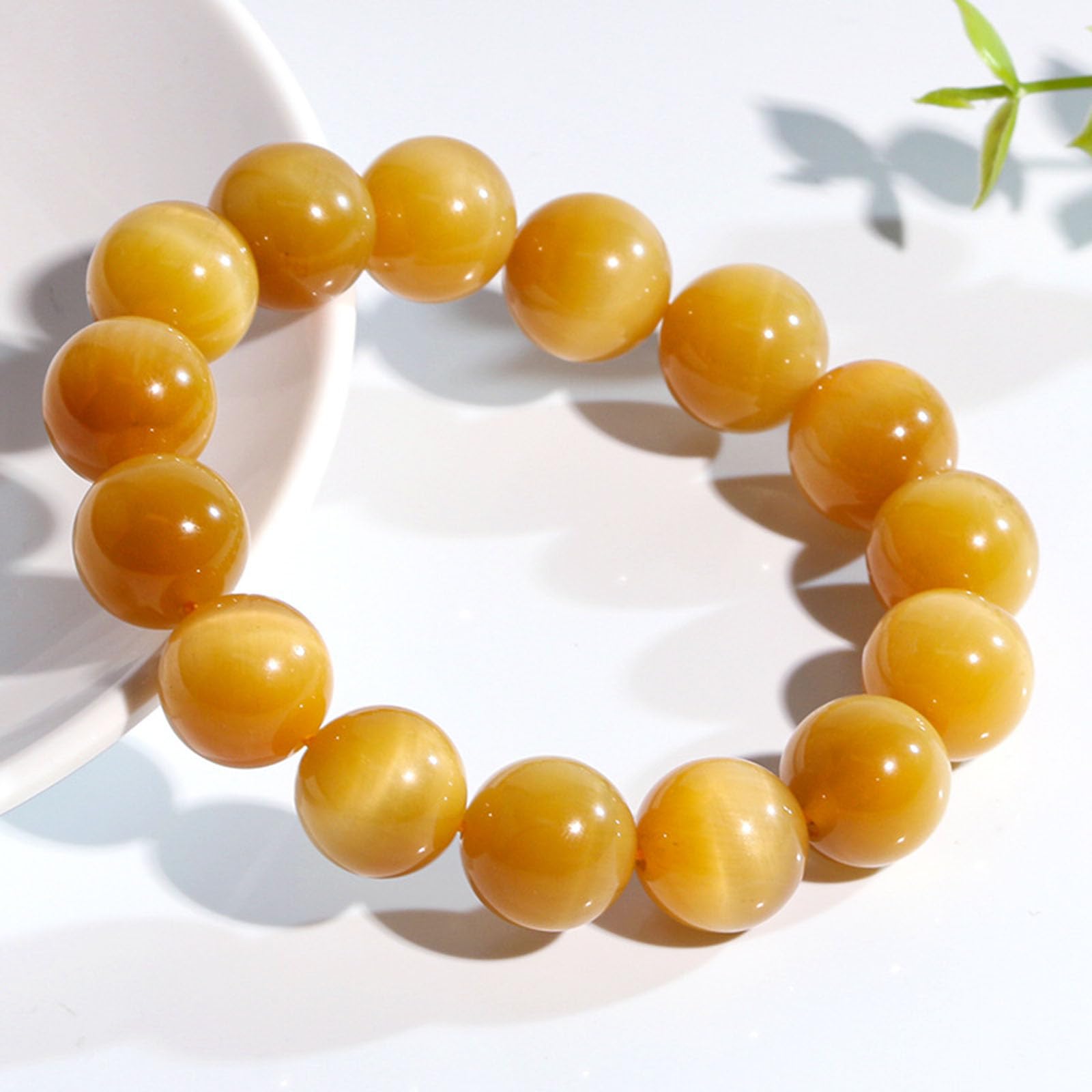 16mm, Armband mit Perlen aus natürlichem Tigerauge-Stein in Gold, Stretch-Armband mit Heilkristallen für Damen und Herren, Armband mit Energiekristallperlen als Geschenk für Freunde