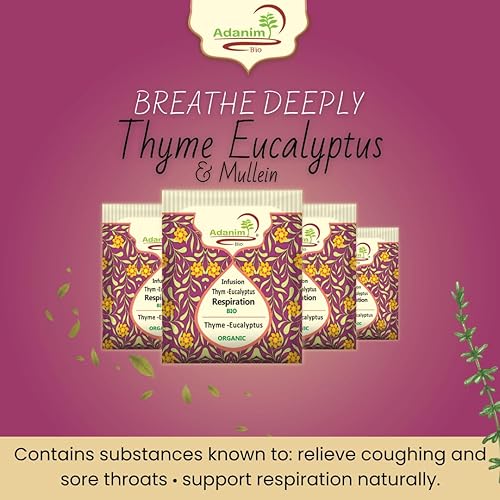 Vista 5 de Adanim Bio Té de hierbas ayurvédico Respira profundamente Tomillo Eucalipto Gordolobo Té USDA Orgánico Antioxidante Rico Té de Hierbas Saludable