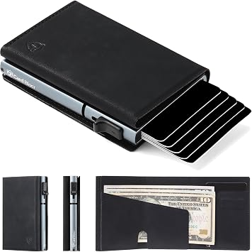 Conceal Plus Card Blocr Slim Credit Card Wallet - Secure RFID Blocking Minimalist Card Holder Holds 4-6 Cards in Mens Wallet or Womens Wallet Color - PU Leather Black Titanium