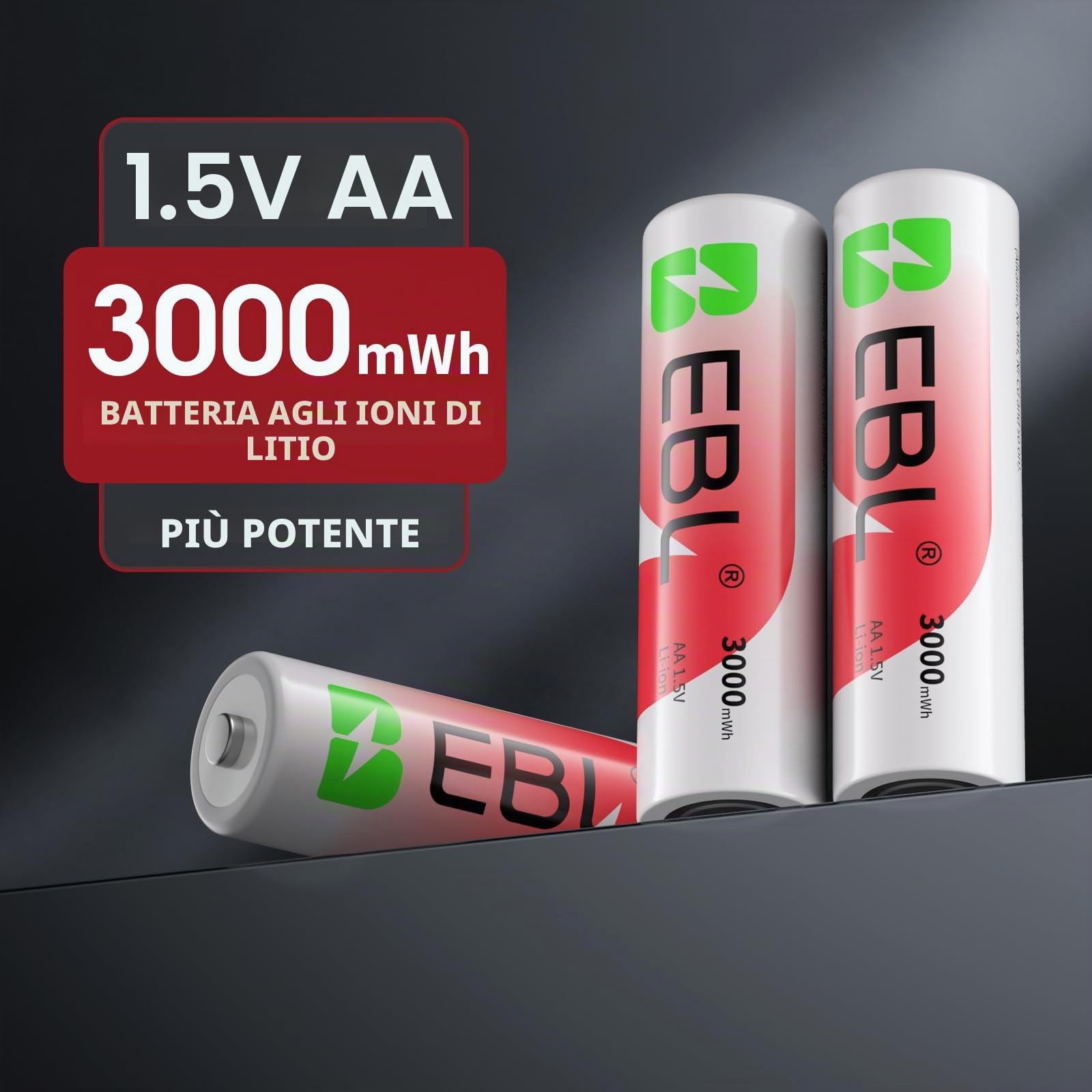 EBL Caricatore di Batterie Ricaricabili, Caricatore Universale per Batterie 1,5V Li-ION e 1,2V NiMH Ricaricabili, + 8PCS Batterie AA Li-ION 1,5V, 1600+ Cicli di Carica