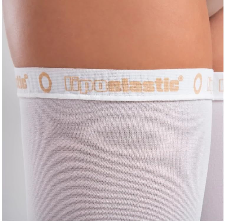 LIPOELASTIC® Lipothrombo AG, calze unisex autoreggenti antiembolia a compressione graduata (IT, Testo, L, Regular, Regular, bianco)