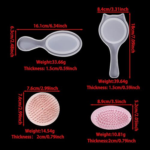 Miniatura 7 de DeryArcle 2 peines para el cabello, molde de resina para orejas de gato + forma ovalada, moldes de peine con 2 cepillos para el cabello, moldes de