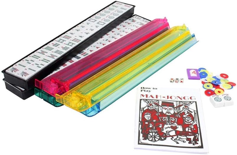 American Mahjong Set - Red Burgundy Soft Bag - 166 White Engraved Tiles, 4 All-in-One Rack/Pushers Western Mah Jongg Game Set