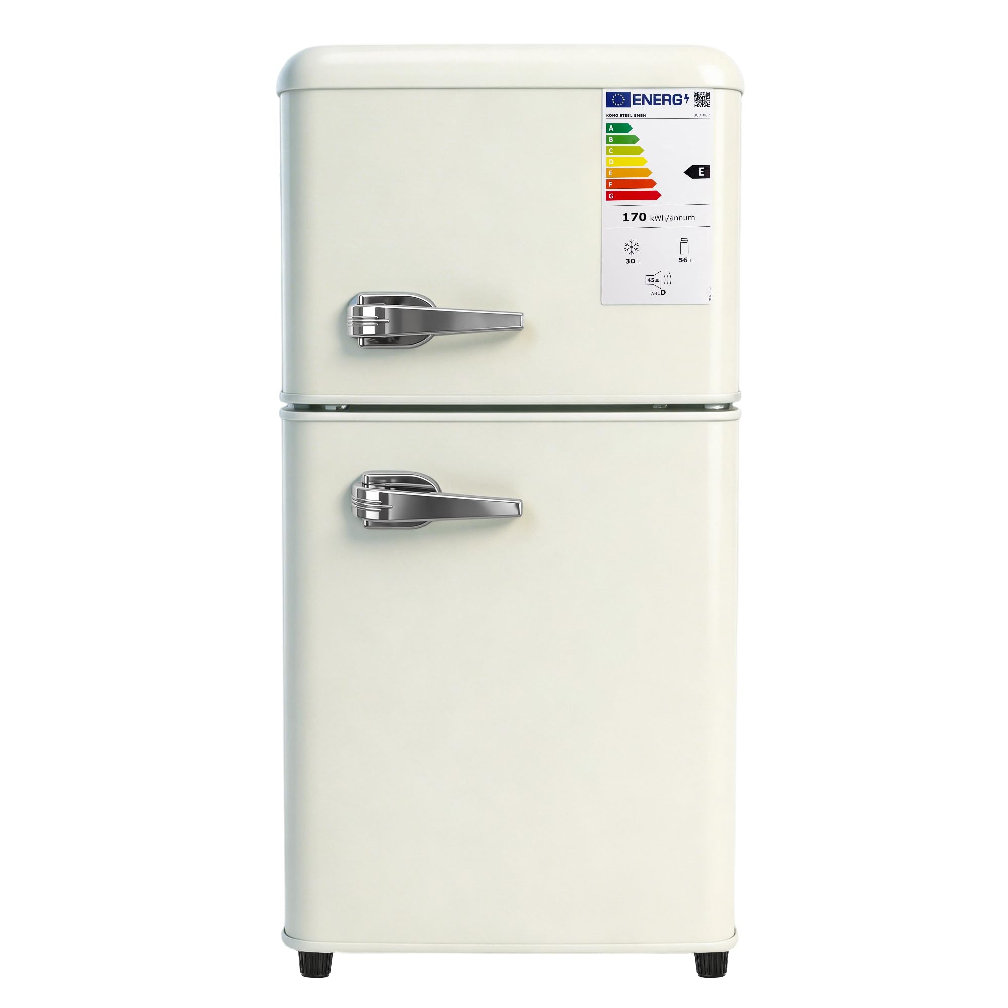 Sweiko Réfrigérateur à deux portes (86 litres), compartiment réfrigérateur 56 litres + compartiment congélateur 30 litres, 7 niveaux de réglage de la température, classe énergétique E (Off White)