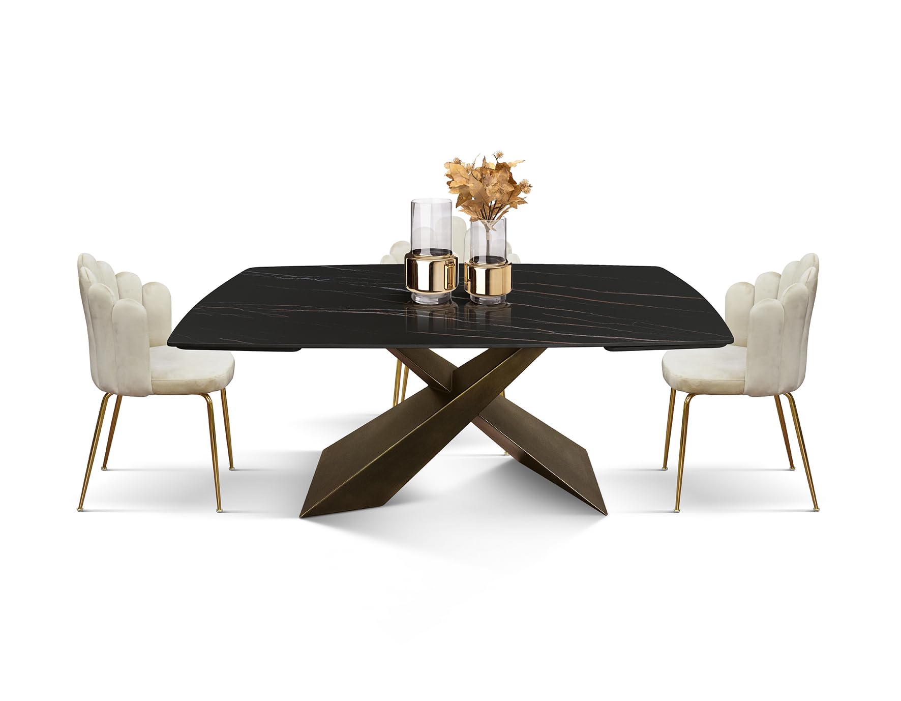 PAZZO DESIGN Tavolo Allungabile Daniele, Piano Ceramica Golden Nero, Finitura Opaca, Gambe In Metallo Bronzo, Cucina, Soggiorno, Ceramica, 160x90x76 Cm - id_2074