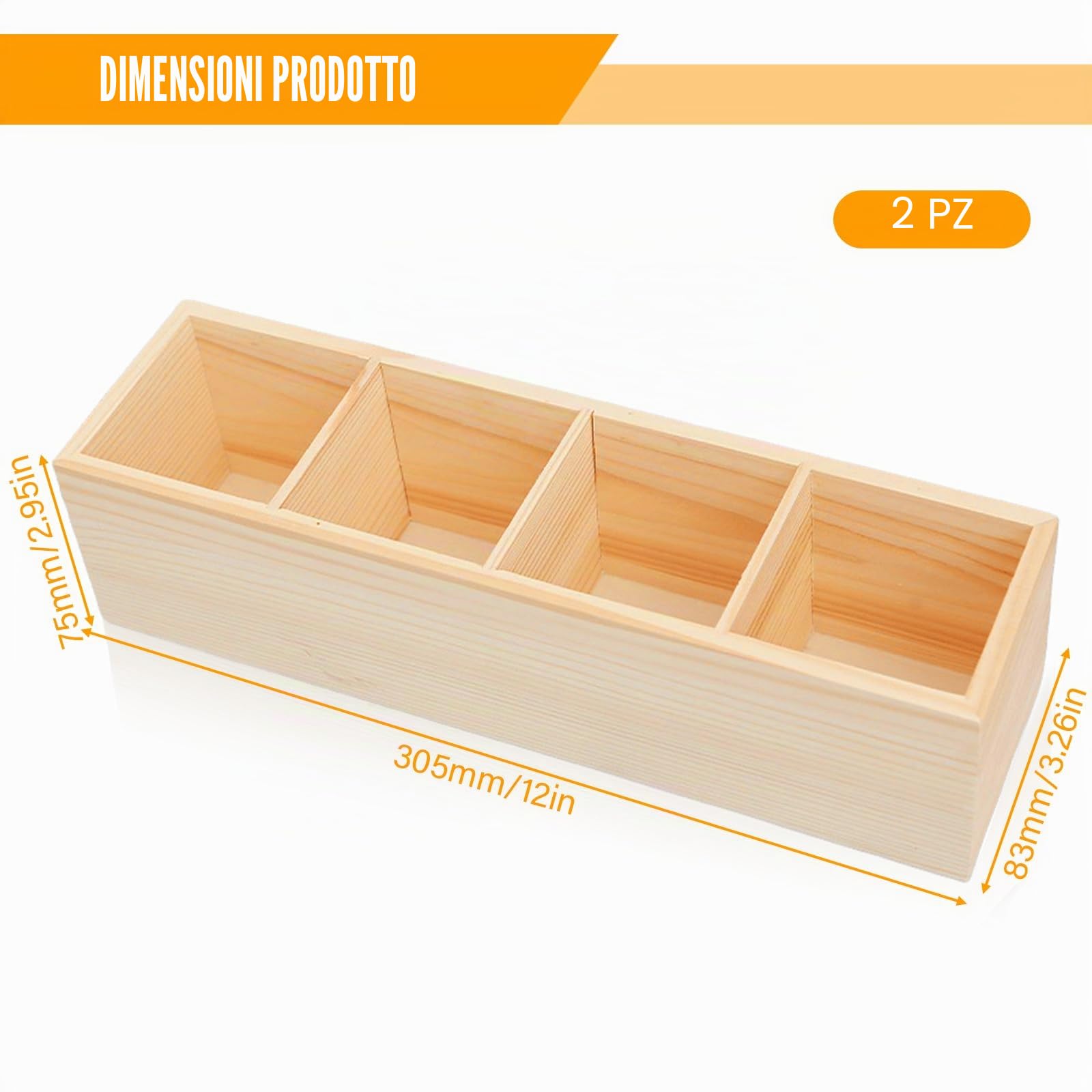 Set di 2 portapenne, quadrati, 8 scomparti, in legno naturale, per fai da te, 31 x 8,7 x 8 cm