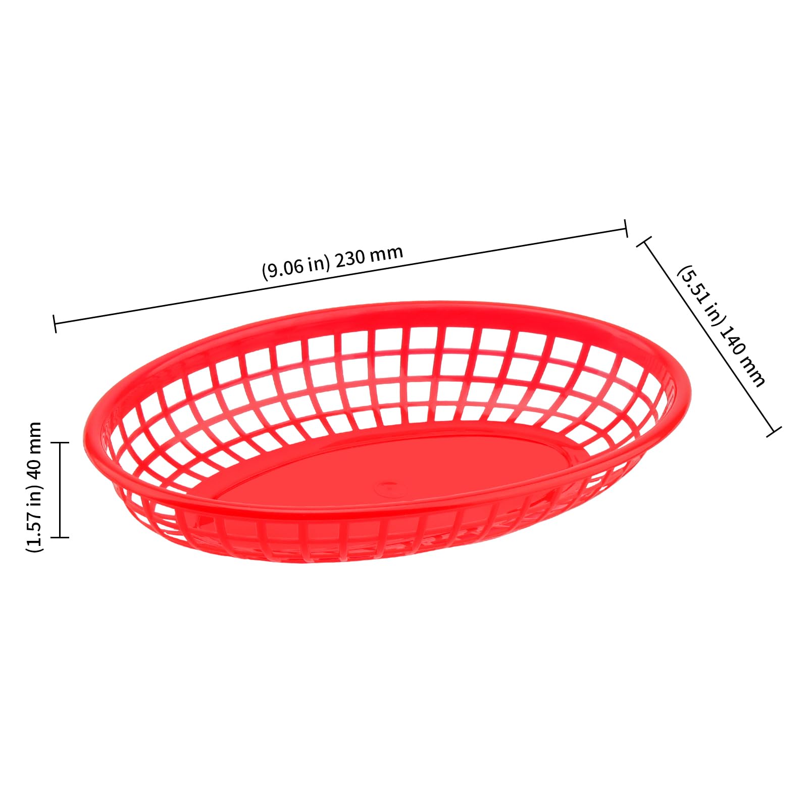 KEILEOHO 60 Pezzi Cestino Plastica per Fast food, Cestino Plastica Resistente 23 x 14 x 4 cm, Cestino per Pane, Hamburger, Patatine, Snack, Picnic (Rosso)