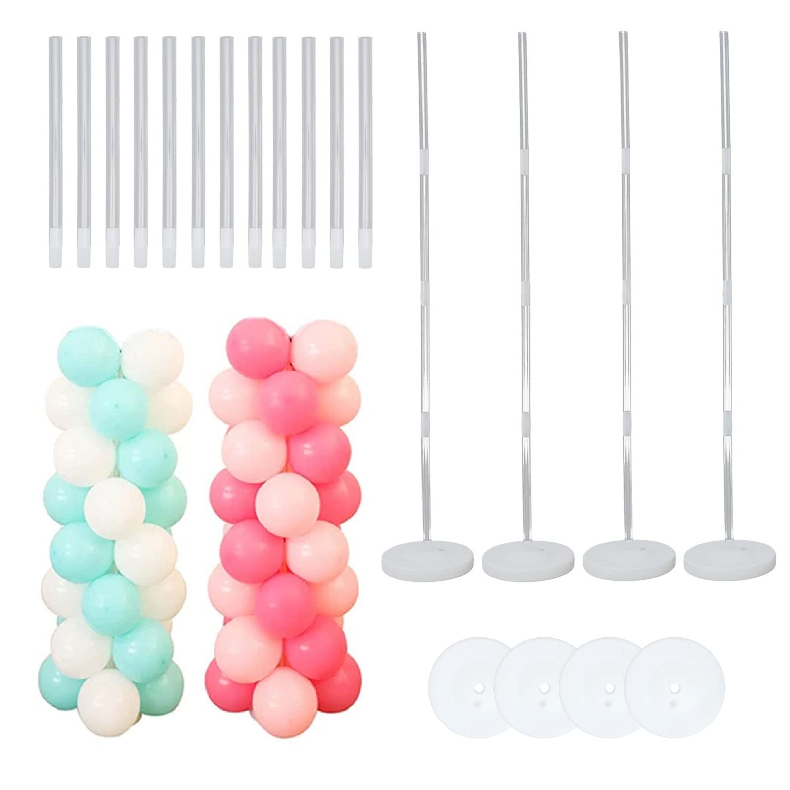 4 Supports De Colonne à Ballons Hauteur Réglable (jusqu'à 2m) - Avec Piquets De Sol - Pour Mariage, Fête