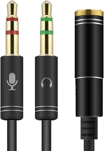 VJK Headphone Mic Splitters Cable, CTIA Standard 3.5mm Female to 2 Dual 3.5mm Male Audio Mic Splitter Cable Gold Plated Adapter Fits for PC/Adapter/Speaker/Laptop Desktop/PS4/Xbox/Gaming