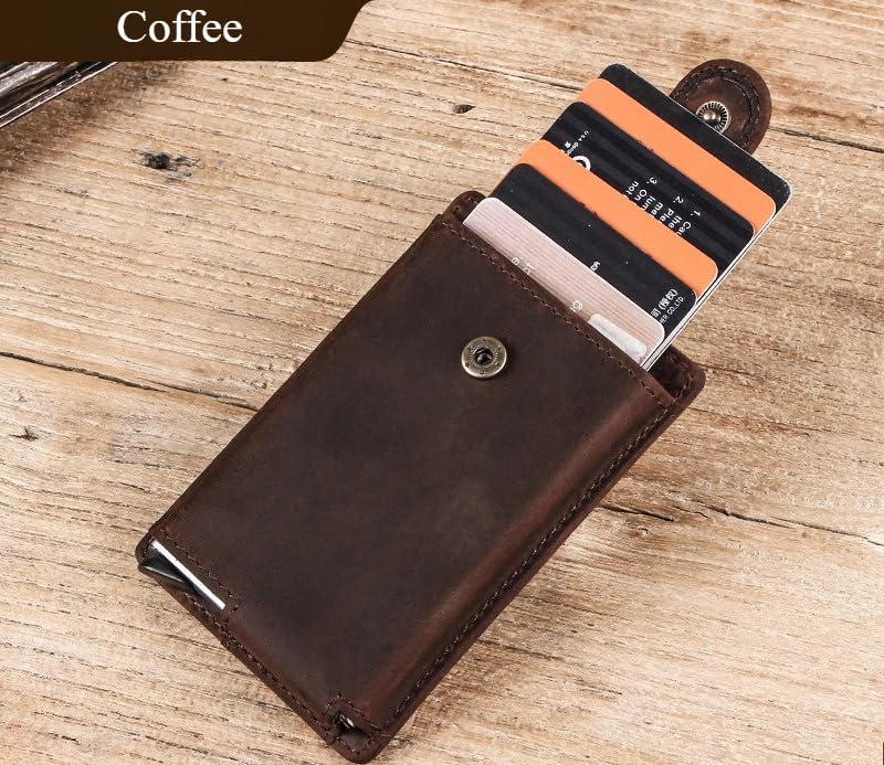 Unisex Genuine Leather Wallet RFID Blocking Vintage Auto Card Case with Snap Closure Card Holder (Coffee)3