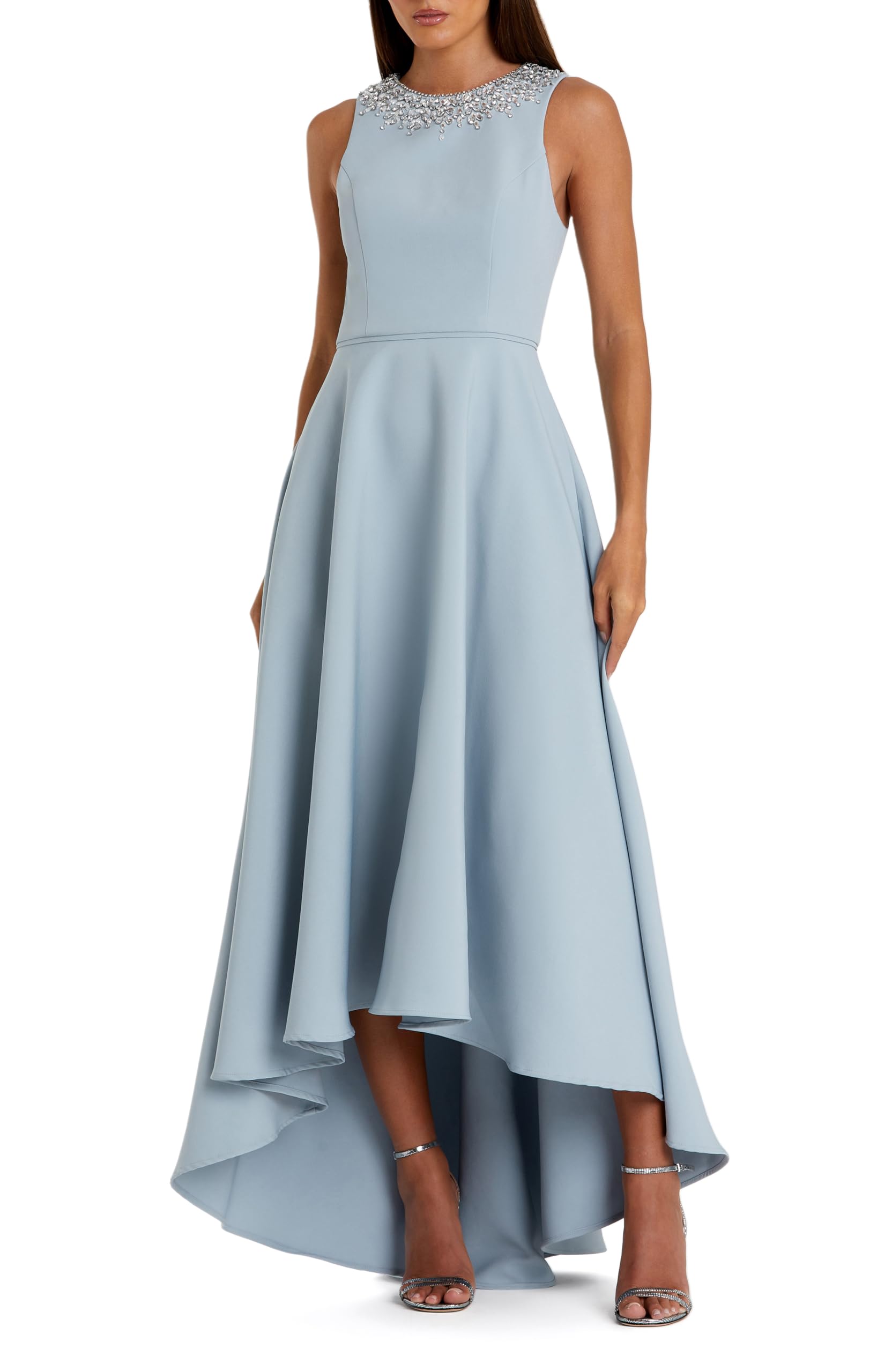 Mac Duggal Crepe Embellished Neck High Low Gown
