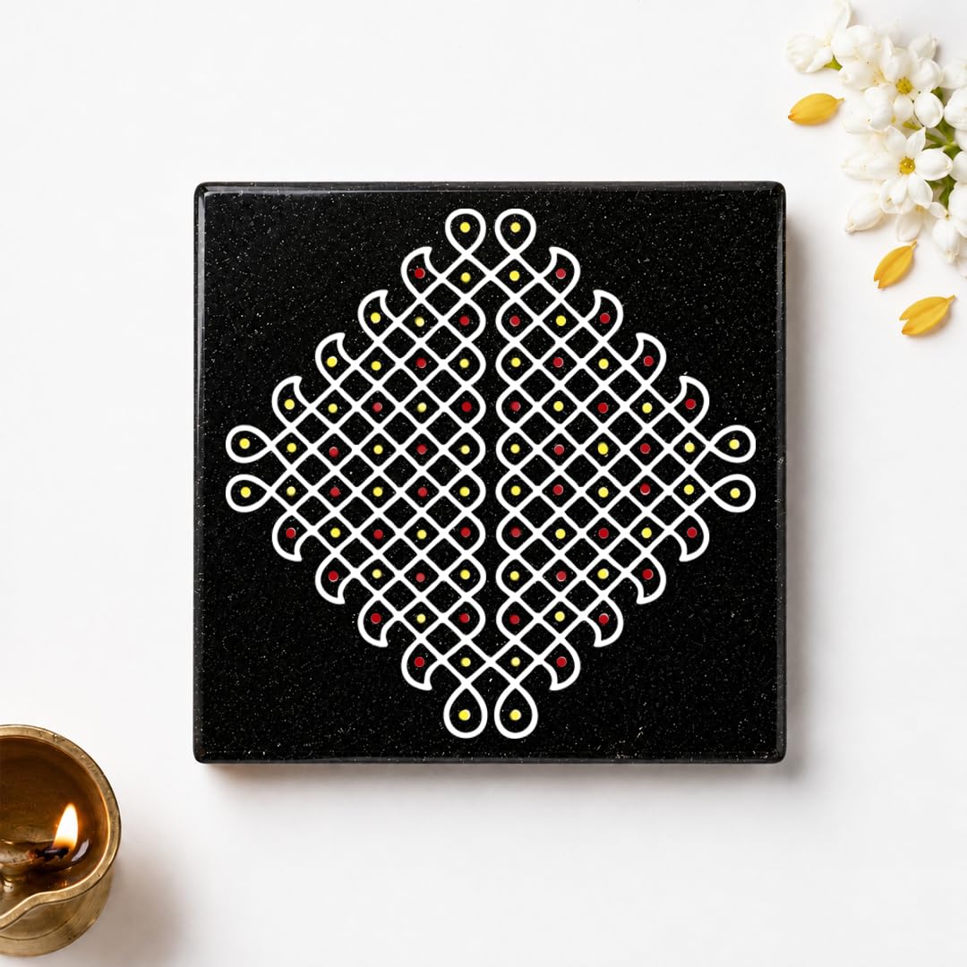 Chitrashila Granite Rangoli Tile - Pulli Kolam Design -11