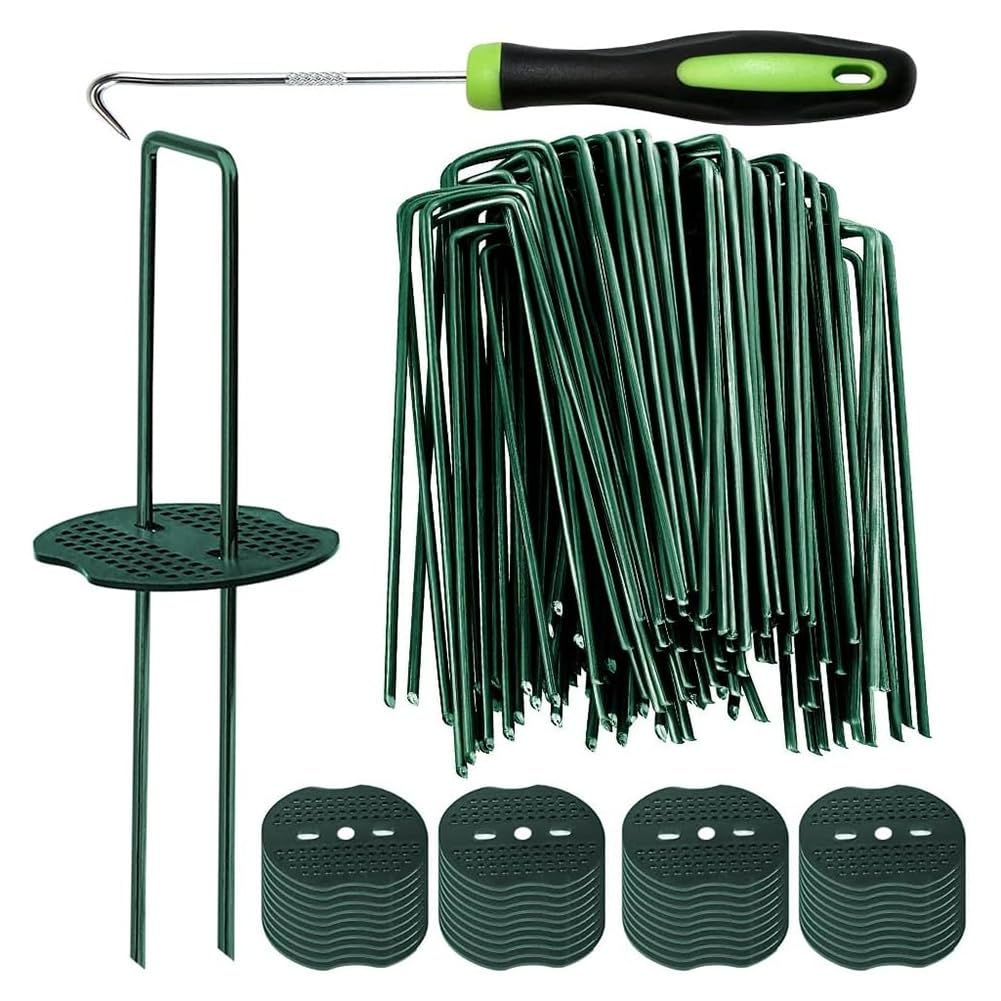 Jnchdghwa Green 50Pcs Artificial Turf Stakes Staples 50Pcs Buffer Washer 6 Inch Landscape Staples Lawn Spikes