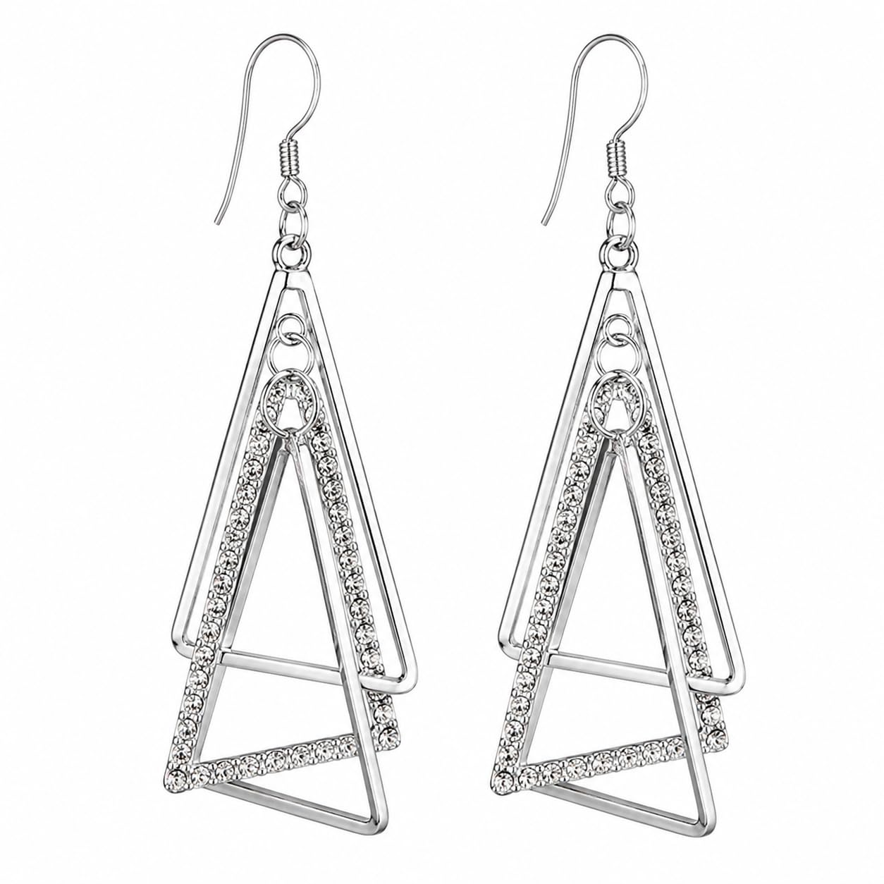 Plated Geometric Triangle Dangle Earrings for Women | Rhinestone Crystal Drop Earrings | Lightweight Fashion Jewelry | Party, Wedding, Office & Ethnic Wear | Gift for Girls & Women