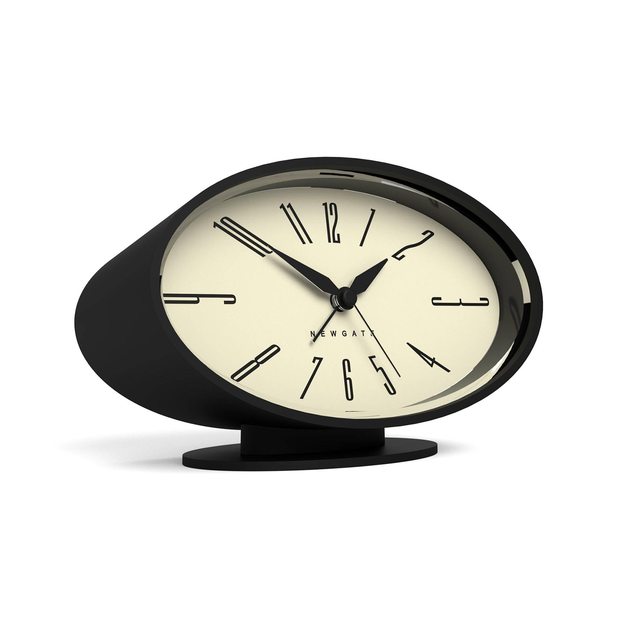 NEWGATE® Ronnie Despertador | Diseño Retro Ovalado | Acabado Negro y Suave con Goma | Ideal para la mesilla, Escritorio o estantería | Accesorio Moderno de Dormitorio y Oficina de Mediados de Siglo