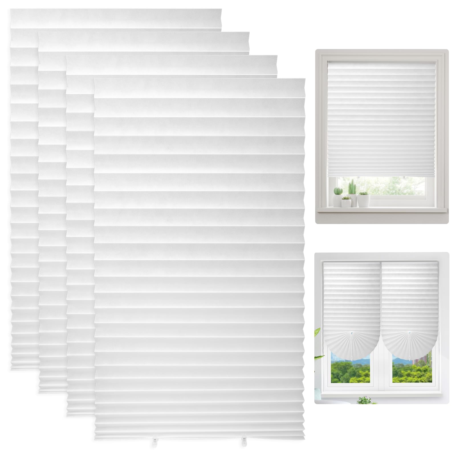 Nakutita White 4 Pcs Stick On Blinds For Windows, Temporary No Drill Blinds, Non Woven Pleated Blind For Kitchens, Bathrooms, Bedrooms, Terraces (, 60W *150H Cm)