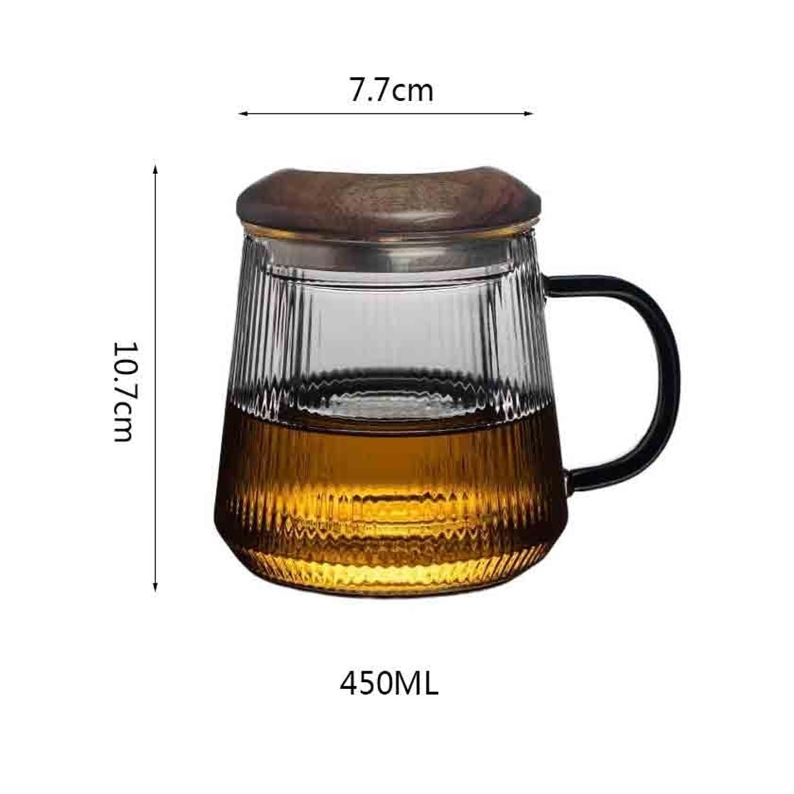 Leche Taza de té vidrio con rayas verticales, infusor y tapa. Tazas transparente for preparar hojas sueltas Bebidas(Grande)
