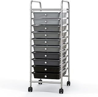 Giantex 10-Drawer Storage Cart w/Universal Wheel, Rolling Cart w/Handle, Home Organizer Storage Unit w/Removable Drawers, Trolley Utility Cart for Kitchen Makeup Living Room Office Play Room