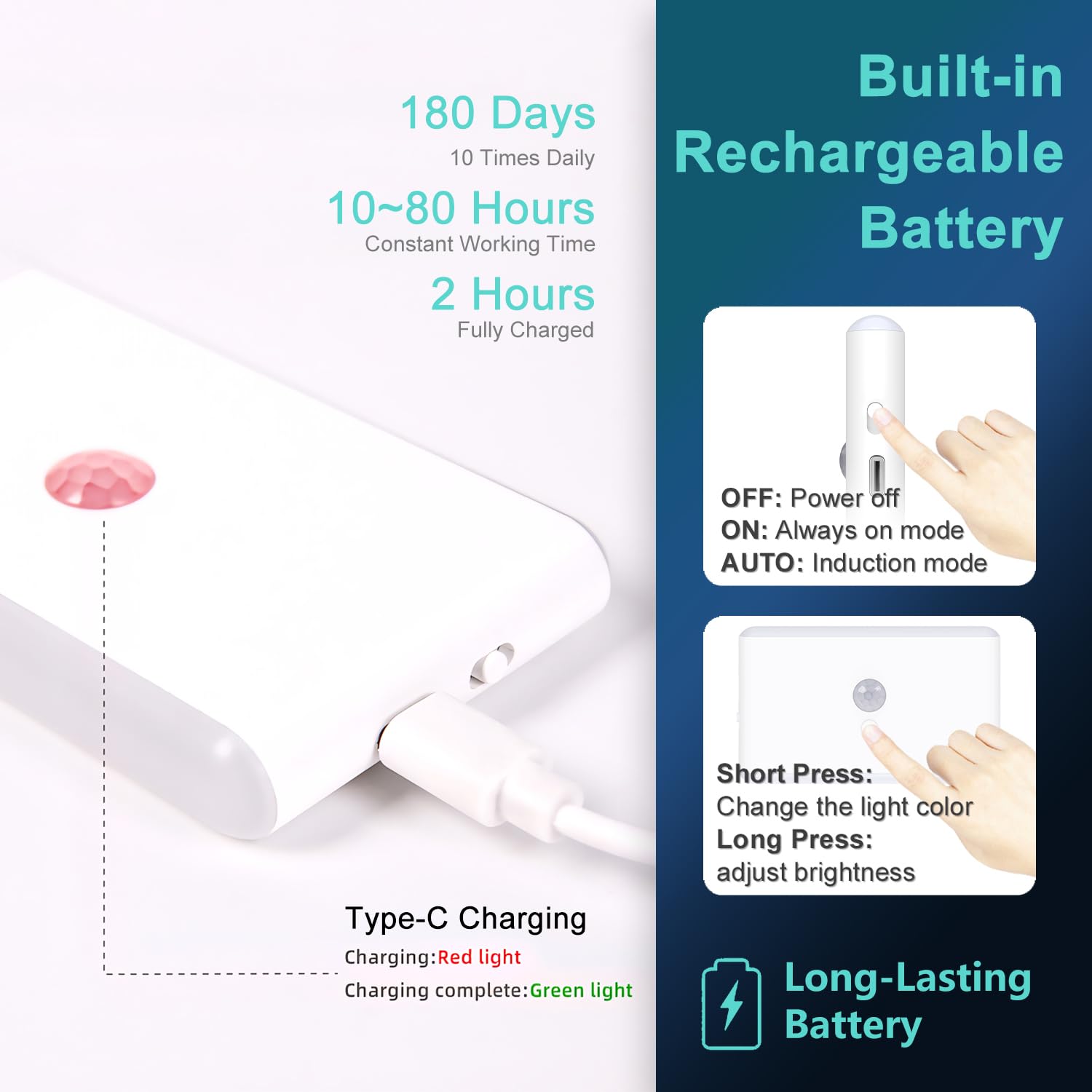 4-Pack Motion Sensor Night Light Cruise Approved Magnetic Rechargeable with USB RGB Color-Changing Modes LED Auto Nightlight for — view 5