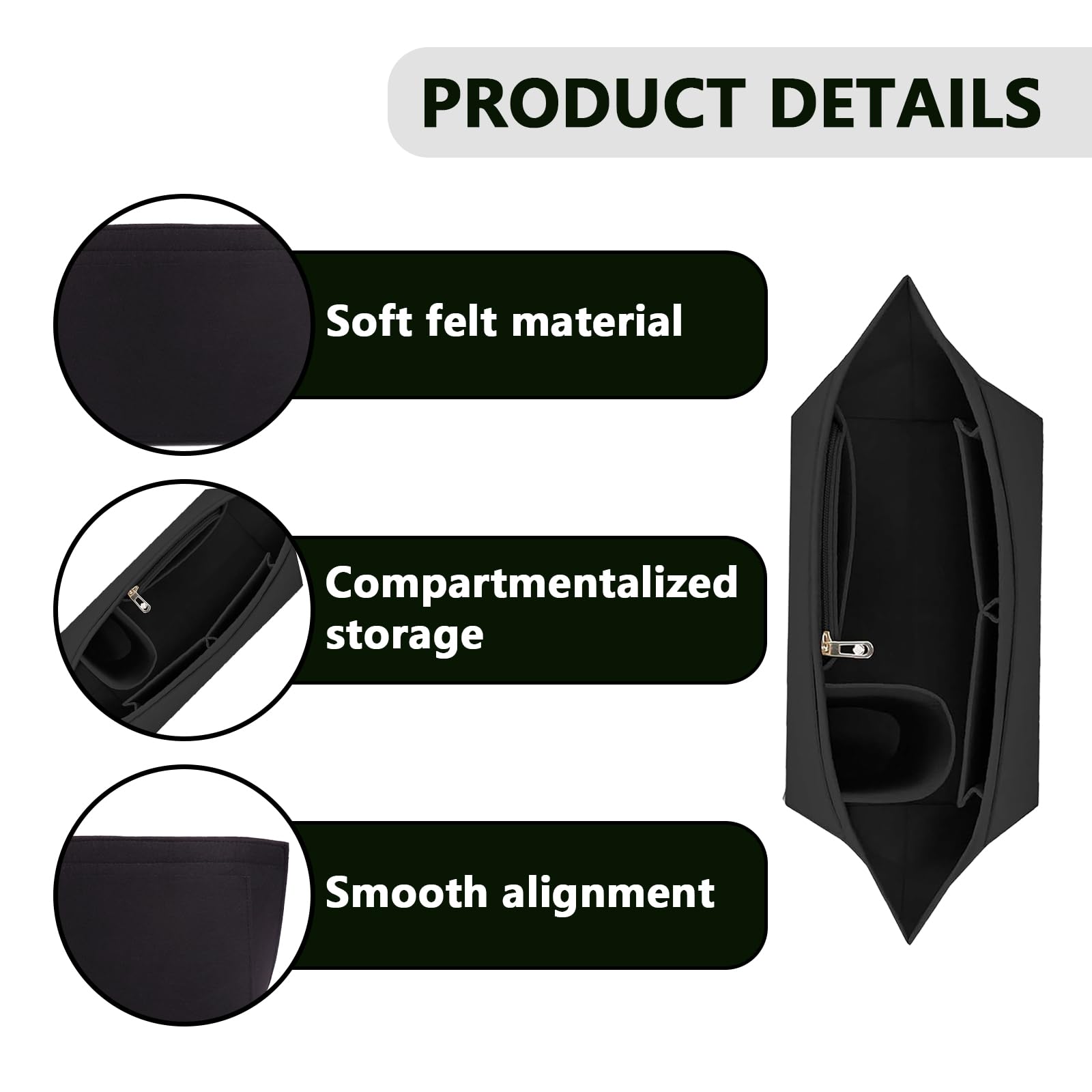 Organizer do torby, organizer Longchamp, organizer na torby, organizer na torby filcowe, z wieloma kieszeniami, składany organizer do Longchamp (czarny, 10 x 7,8 x 5,1 cala)