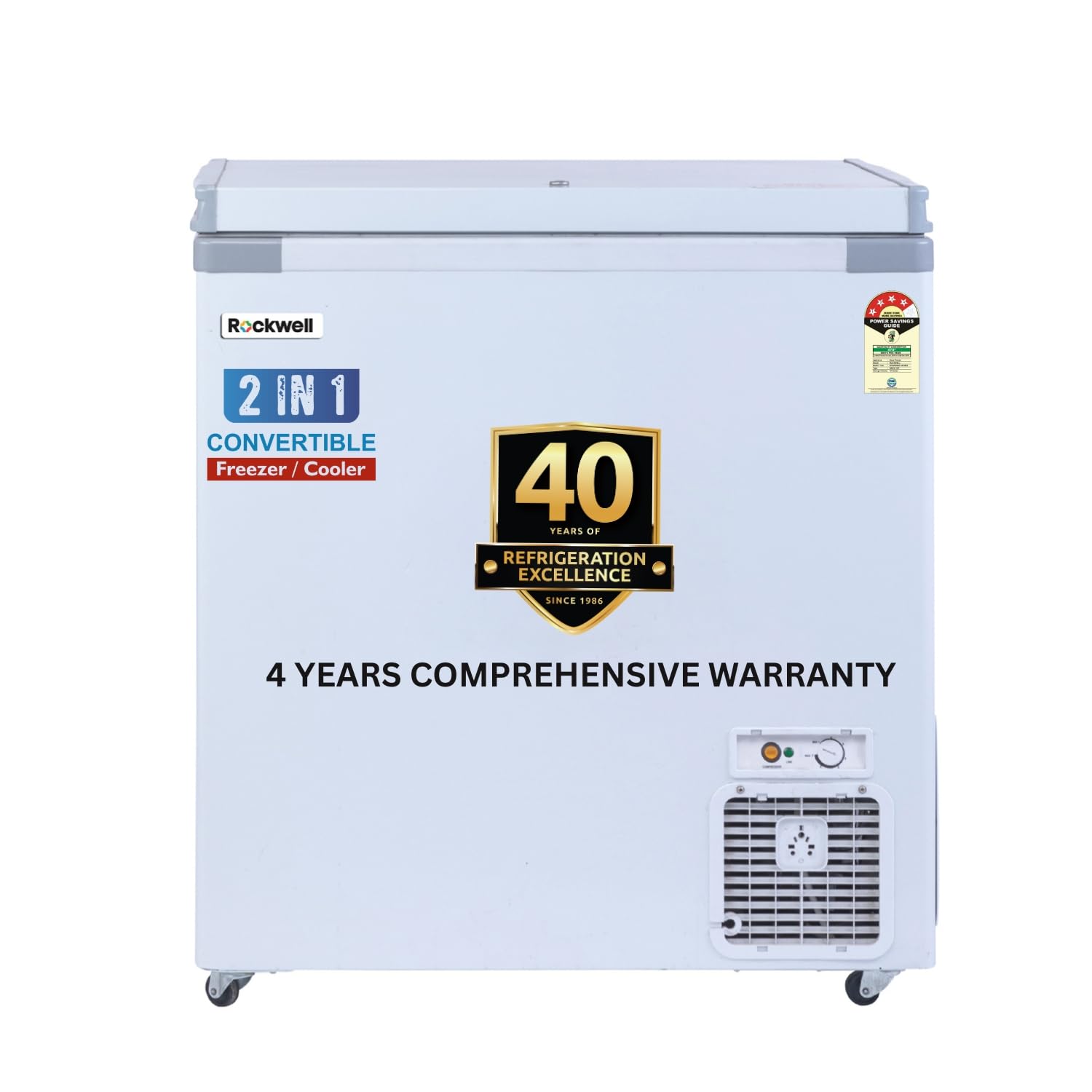 Rockwell 250SDU Single Door 4 Star Convertible Deep Freezer | Fast Cooling, Low Power Consumption, 4 Year Warranty, Energy Efficient, Ideal for Small Families, Freezer or Cooler Mode discount deal