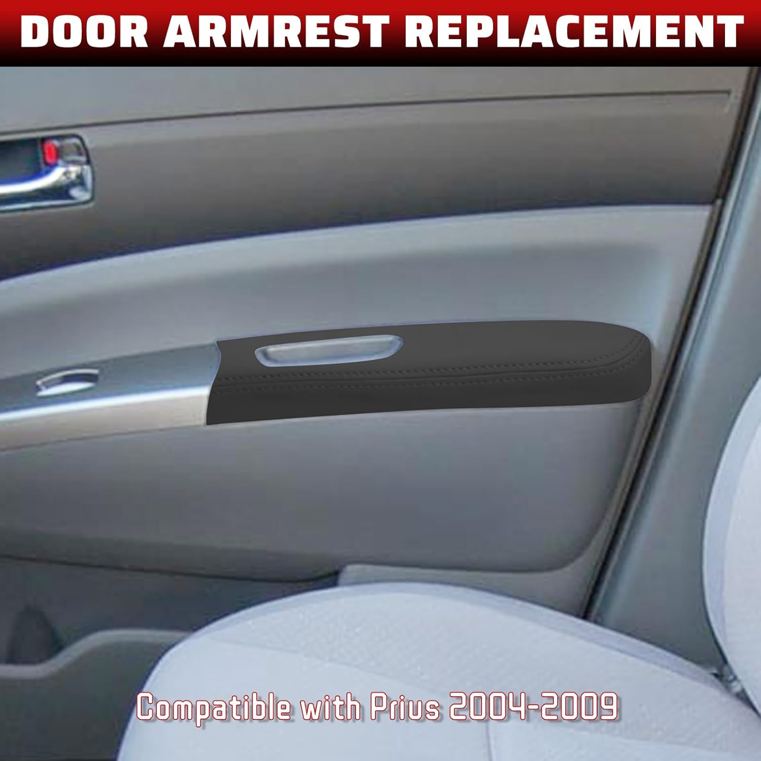 QianBao 2PCS Front Door Armrest Leather Cover Replacement for Toyota Prius 2004-2009, DIY Left & Right Door Panel with Installation Tool Black