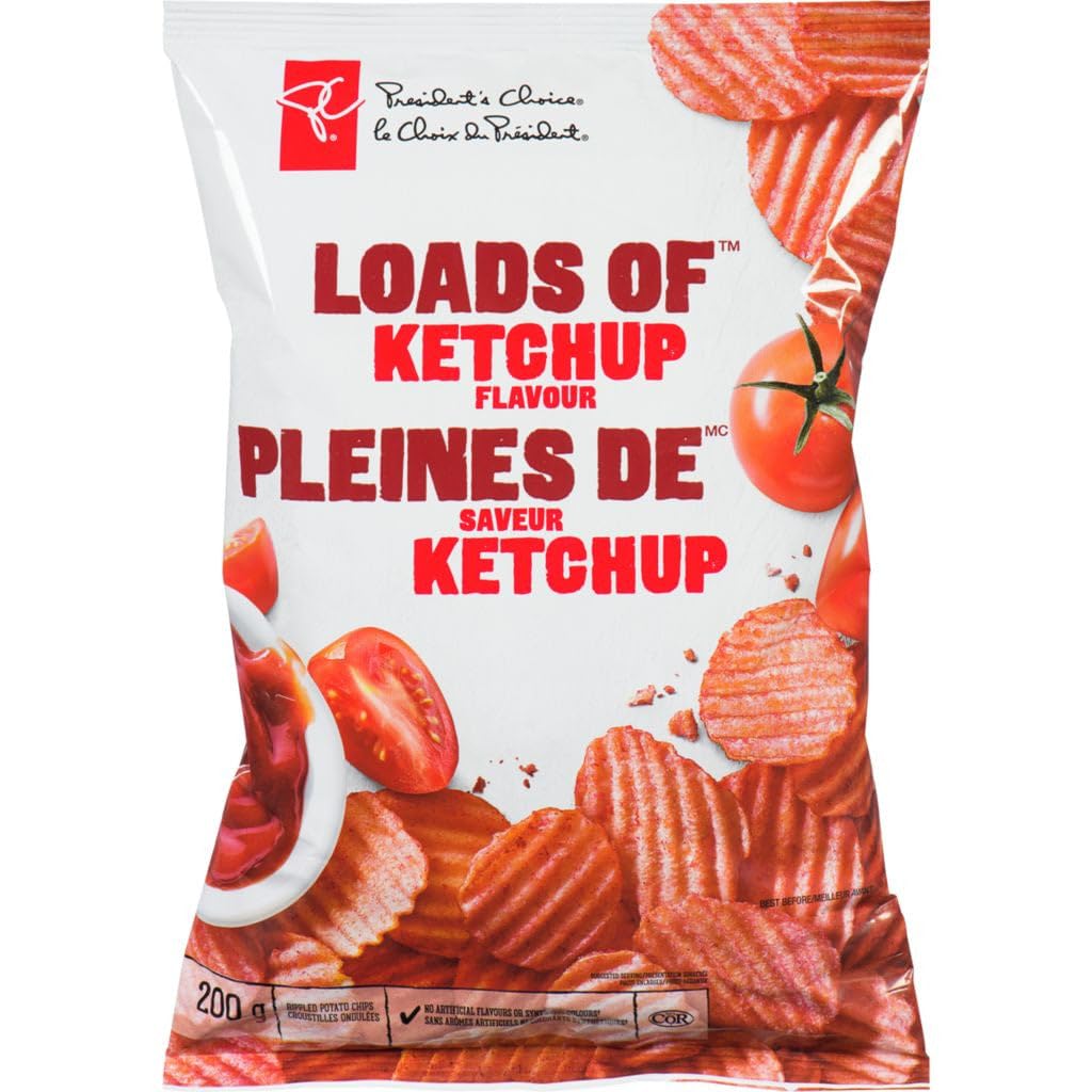 Canadian President's Choice Loads of Ketchup Flavour Chips [1 Large Bag]