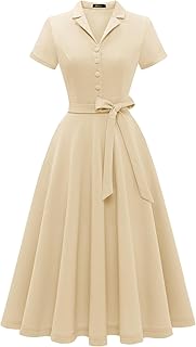 Women's Vintage Tea Dress, Short Sleeve Cocktail Party Dress Work Church...