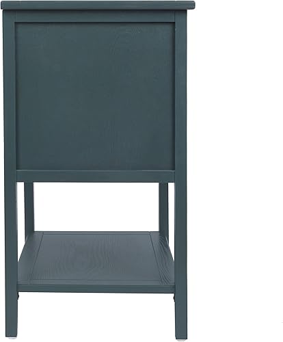 Miniatura 16 de Mesita de noche con 2 cajones decorados de ratán natural y 1 estante abierto, mesa auxiliar para dormitorio, sala de estar (gris)