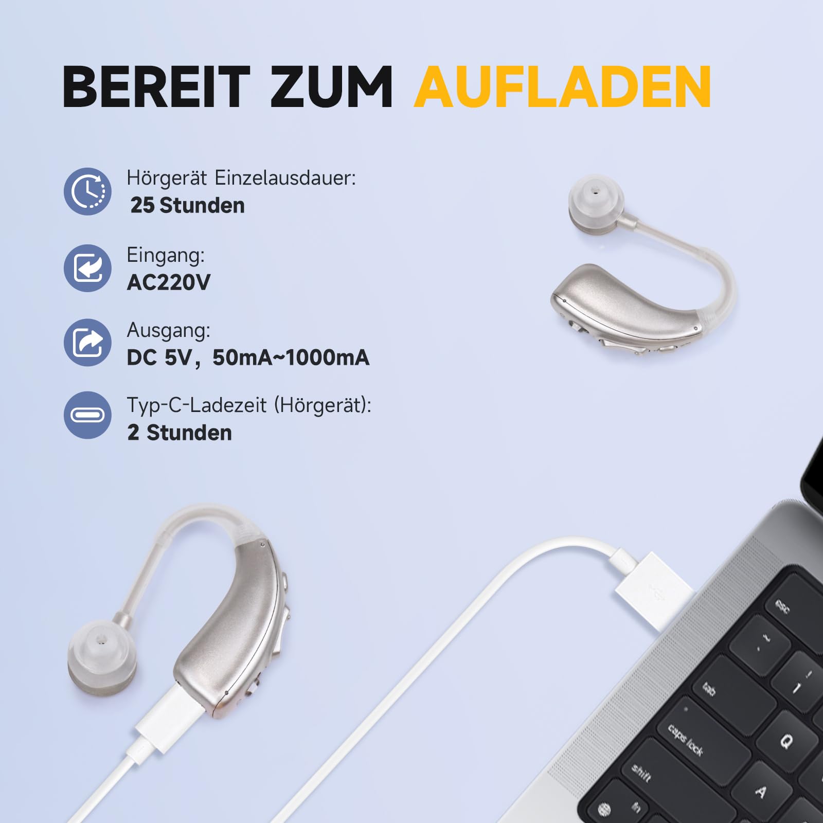 Britzgo-Gerät – digitale Geräuschunterdrückung, 4 Audiomodi, einfache Bedienung, ladbar über USB-C (Silber)