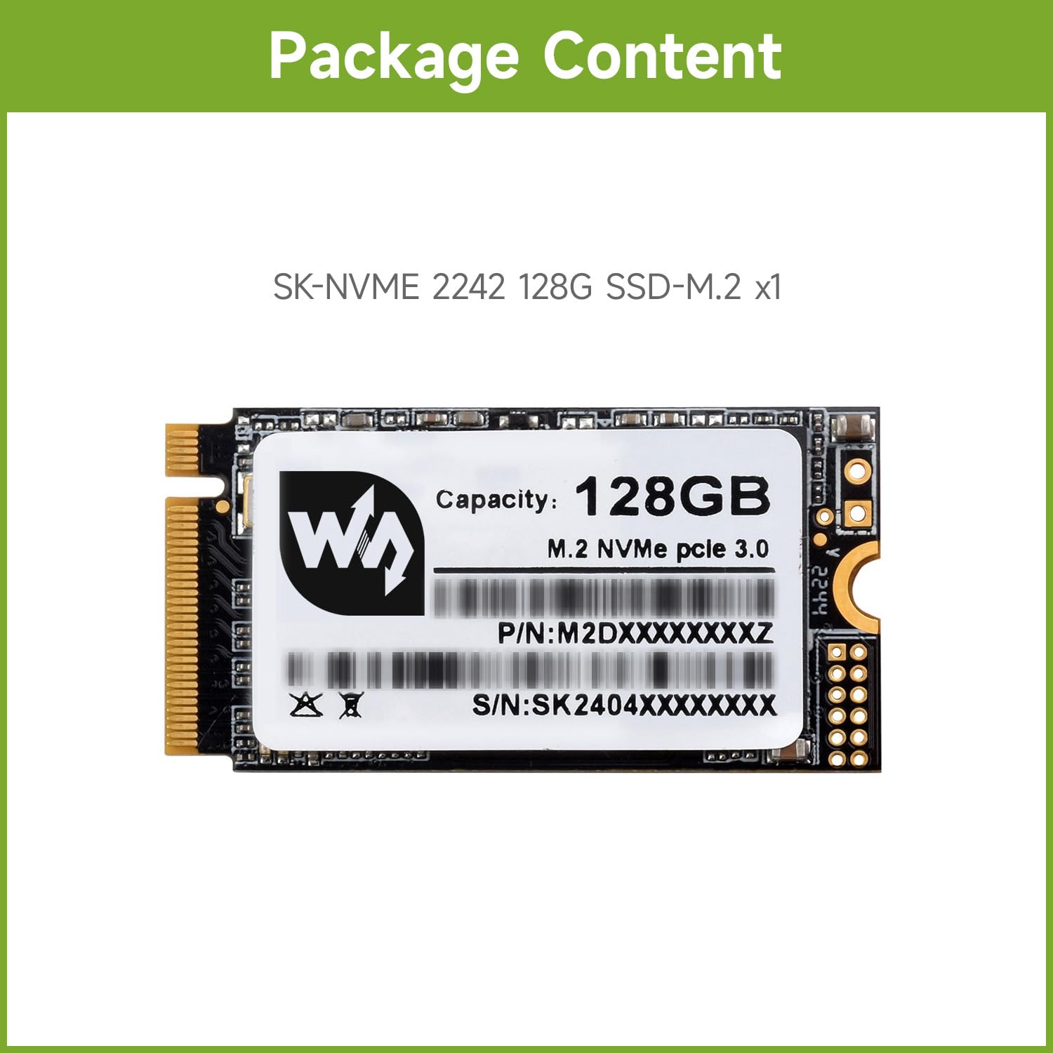 waveshare 128GB Solid State Drive, SK M2 NVME 2242, 3D TLC Flash Memory, High-Speed Reading/Writing, More Reliable & Durable-128GB