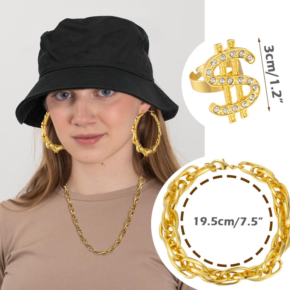 80s 90s Accessories Outfit for Woman Men Hip Hop Costume Kit Old School Rapper Jewelry - Image 5