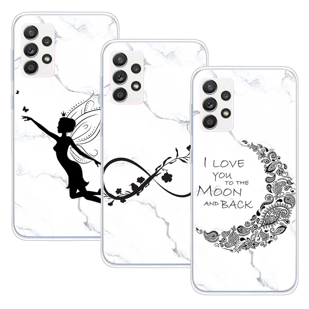 JMTALL3X Cases for Samsung Galaxy A52s 5G Marble Silicone Backcase Slim Cover Soft Transparent TPU Bumper Butterfly Moon Elf Unlimited Pattern Protective Shell for Samsung Galaxy A52s 5G