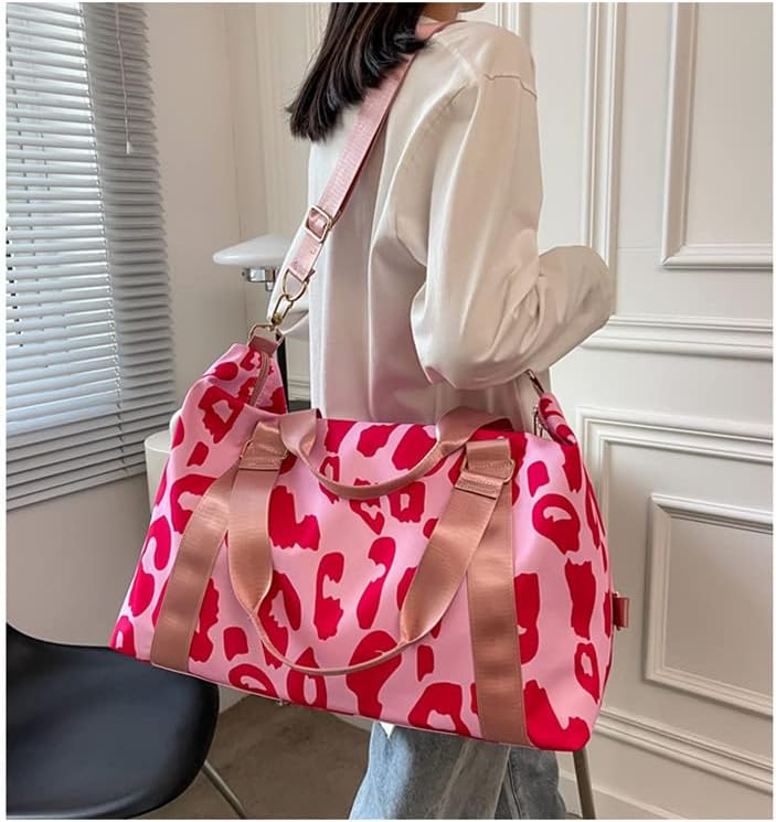 Weekender Duffel Sport Gym Bag Overnight Travel duffle Bags with Wet Pocket-Cow Print Pink - Image 6