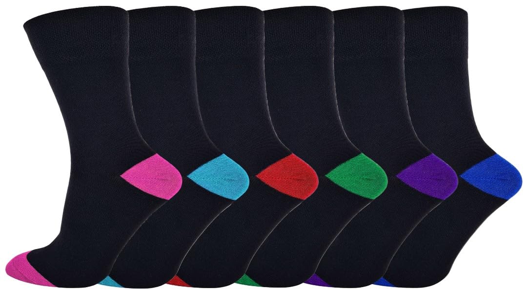 SOCK-TEC 6 Pairs Ladies Non Elastic Socks Diabetic Friendly Soft Cotton Wide Loose Top Grip (Option 10)