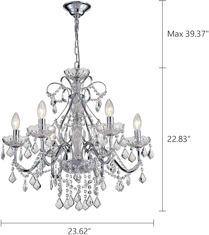 BESTIER Bestier Moderne hanglamp van chroom, glasverlichting, plafondlamp voor eetkamer, badkamer, slaapkamer, woonkamer, 6 lampen E14 vereist photo 3