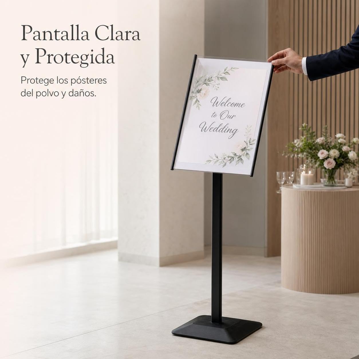Expositor Carteles Suelo Ajustable , Dorado | metal - para almacén comercial - bar - hotel - acero - PET - plástico - para Hoteles - para Oficinas