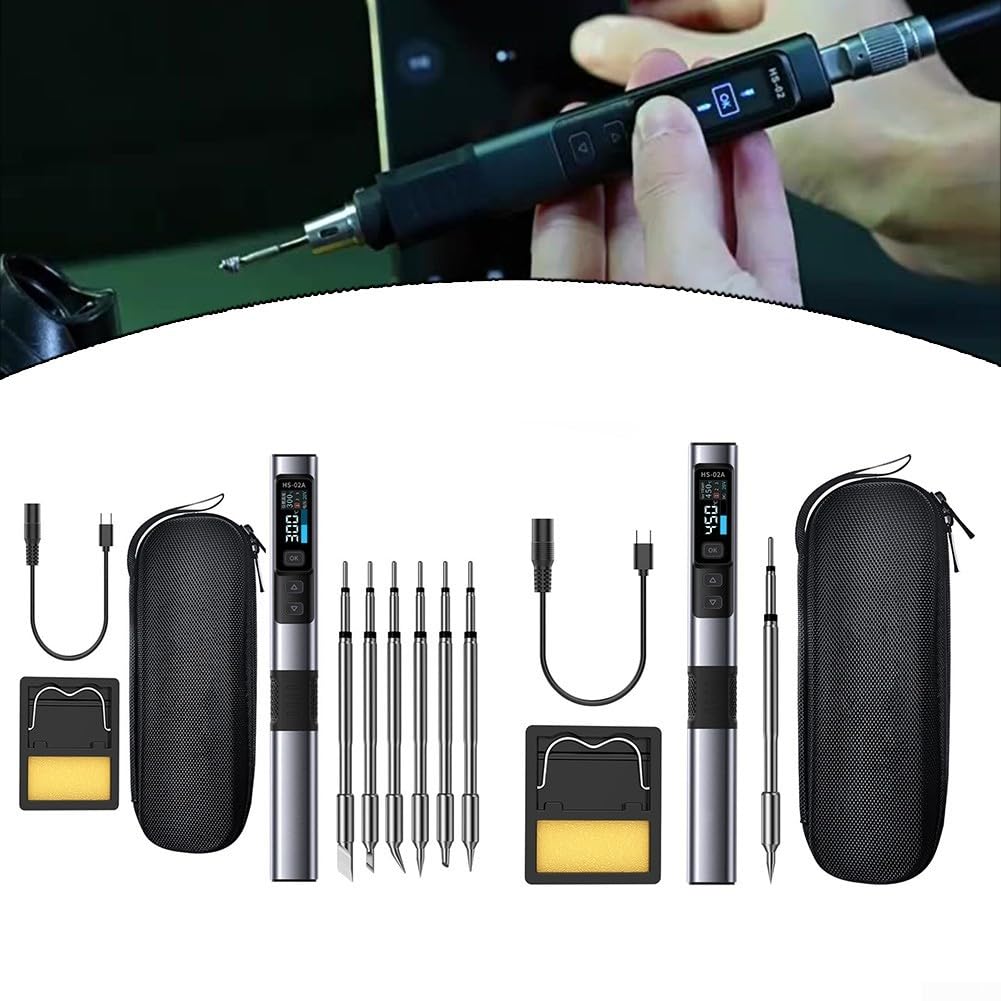 Kit de soldador portátil de 100 W tipo C con estación ajustable, pluma de soldadura eléctrica de calentamiento rápido para juegos de reparación de electrónica y equipos de soldadura aficionada (6